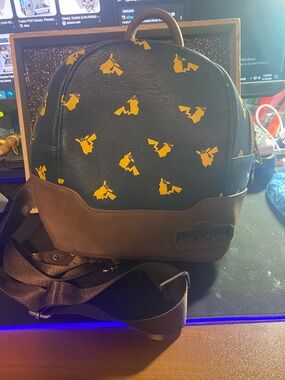Detective Pikachu Pattern Black & Brown Backpack - Loungefly